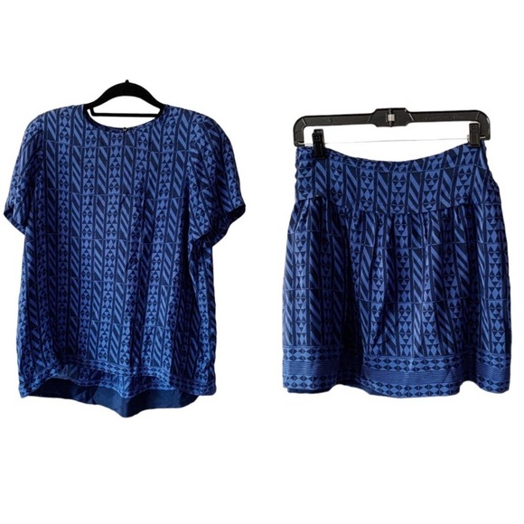 Madewell Silk Tailored Tee & Skirt Set in Geometric Stripe Size L/12 - Picture 1 of 14